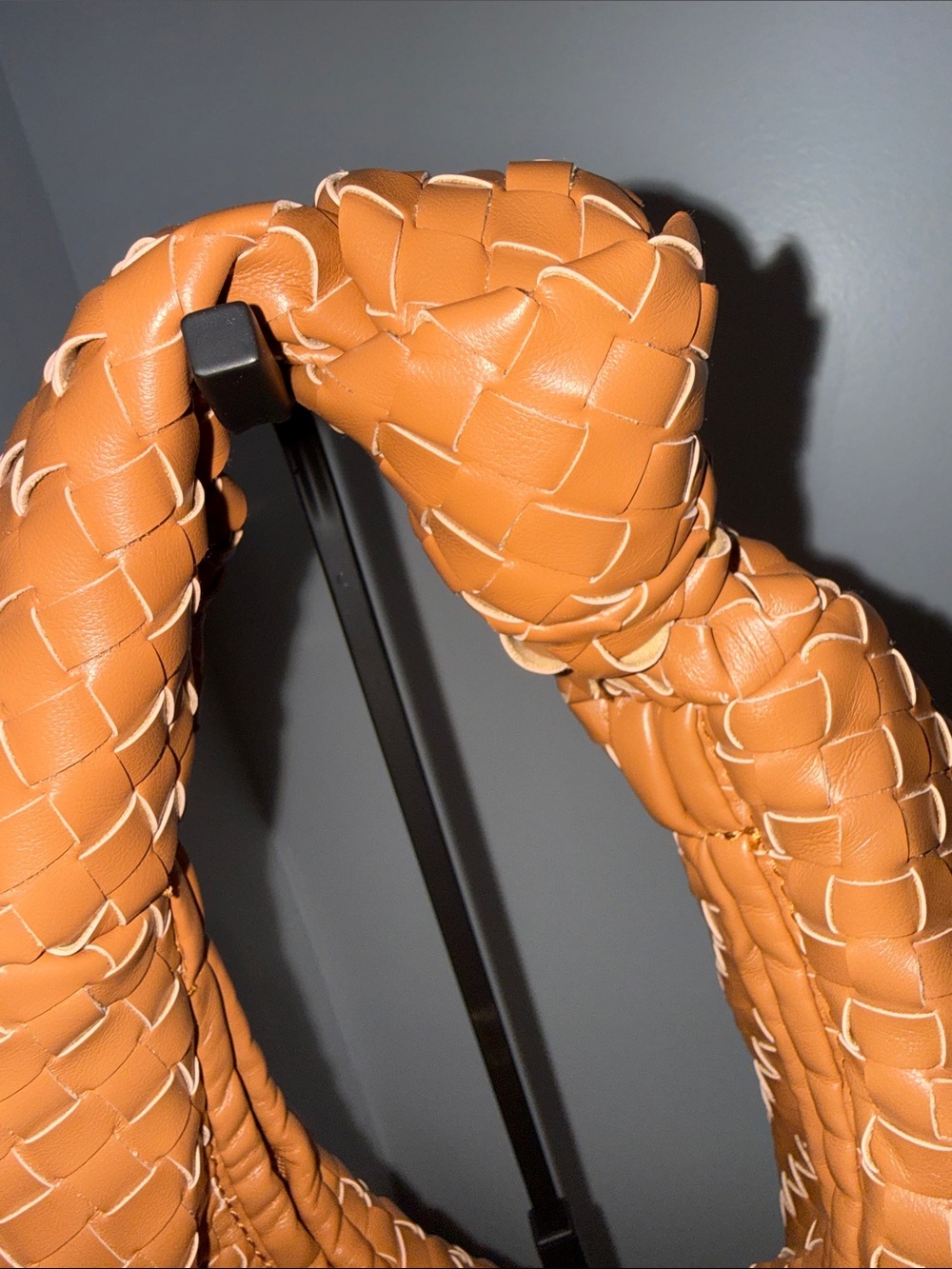Woven Hobo Shoulder Bag in Cognac - Picture 3 of 5